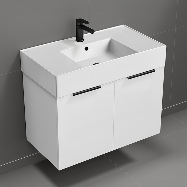 Nameeks DERIN581 32 Inch Bathroom Vanity, Modern, Wall Mount, Glossy White